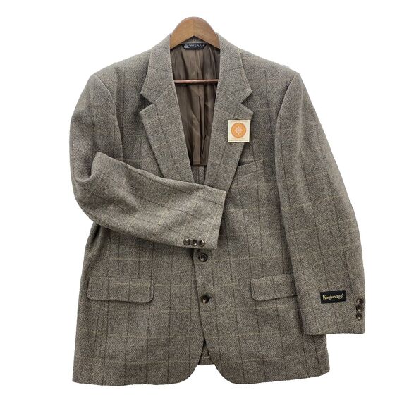 Kingsridge Madden Tweed Herringbone Blazer Men's 45R Tan Wool Preppy USA NWT - Picture 2 of 16
